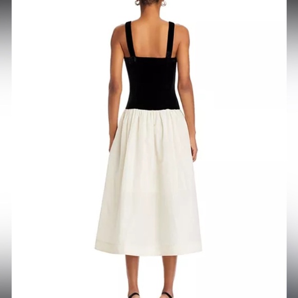 Rhode- NWT Georgina Black and Ivory Color Block Dropwaist Velvet Top Midi Dress - Picture 3 of 7
